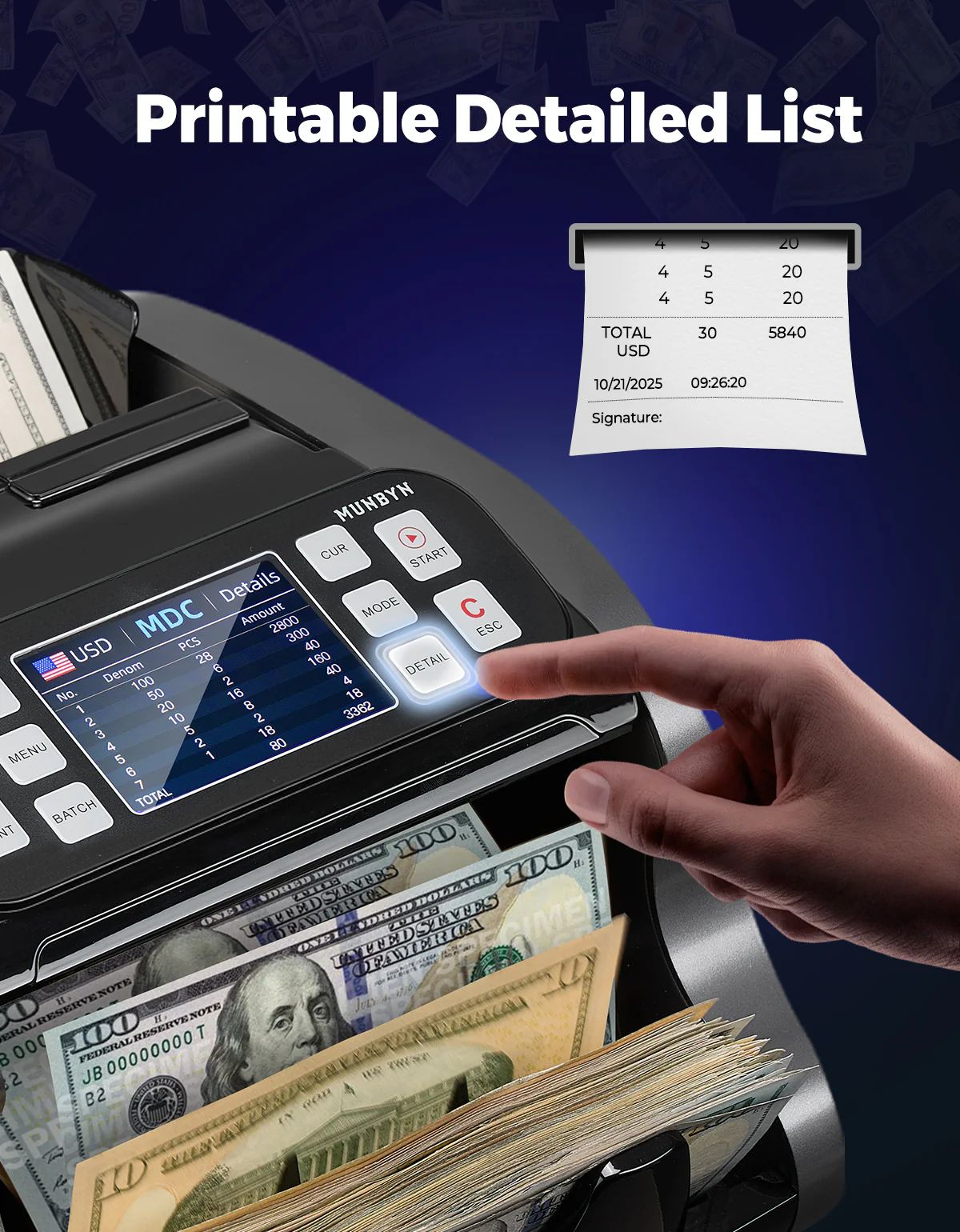 MUNBYN IMC22 Mixed Denomination Money Counter Machine for Business & Merchant - Image 9